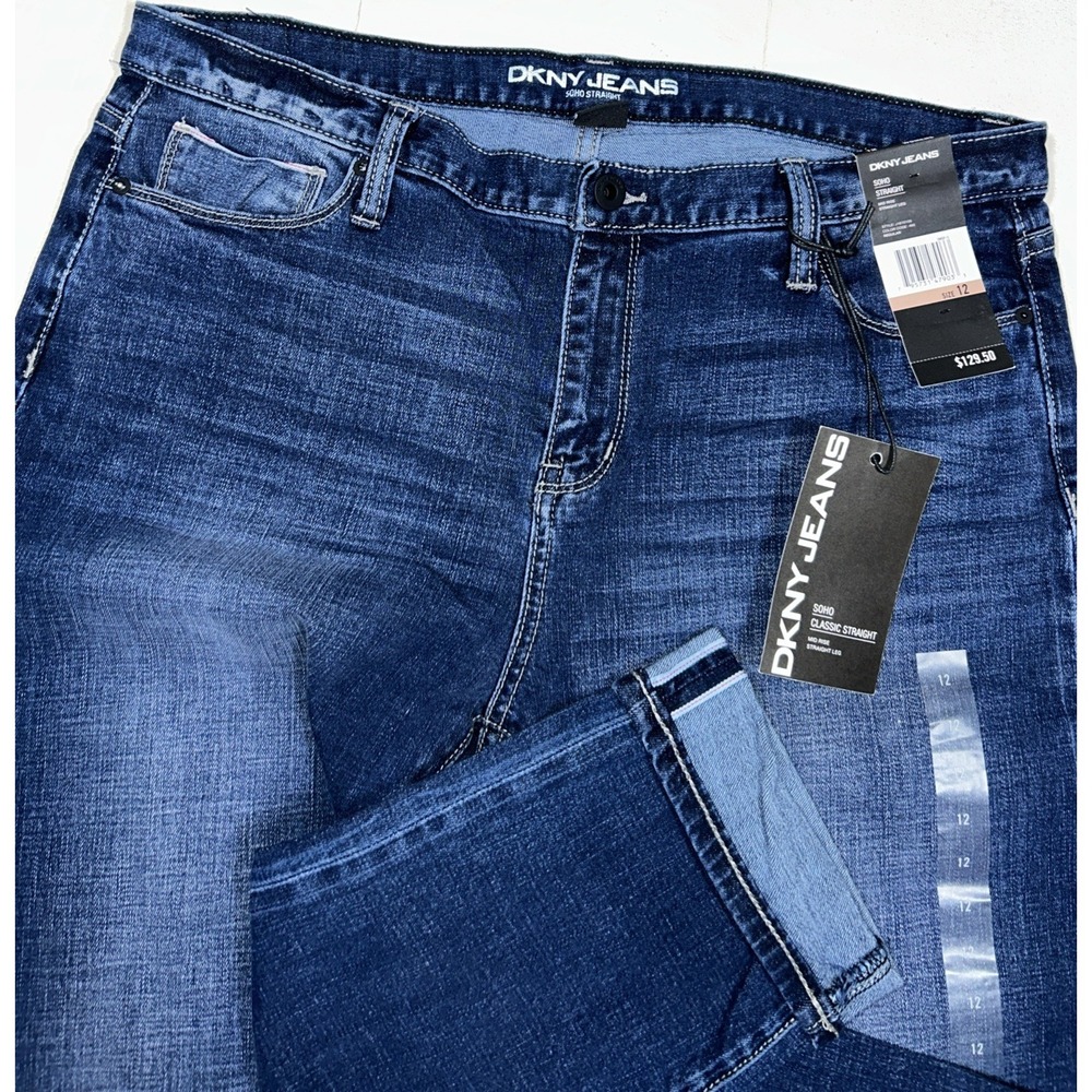 NWT DKNY SoHo Mid Rise‎ Straight Leg Selveged Cuffed Womens Jeans Size 12